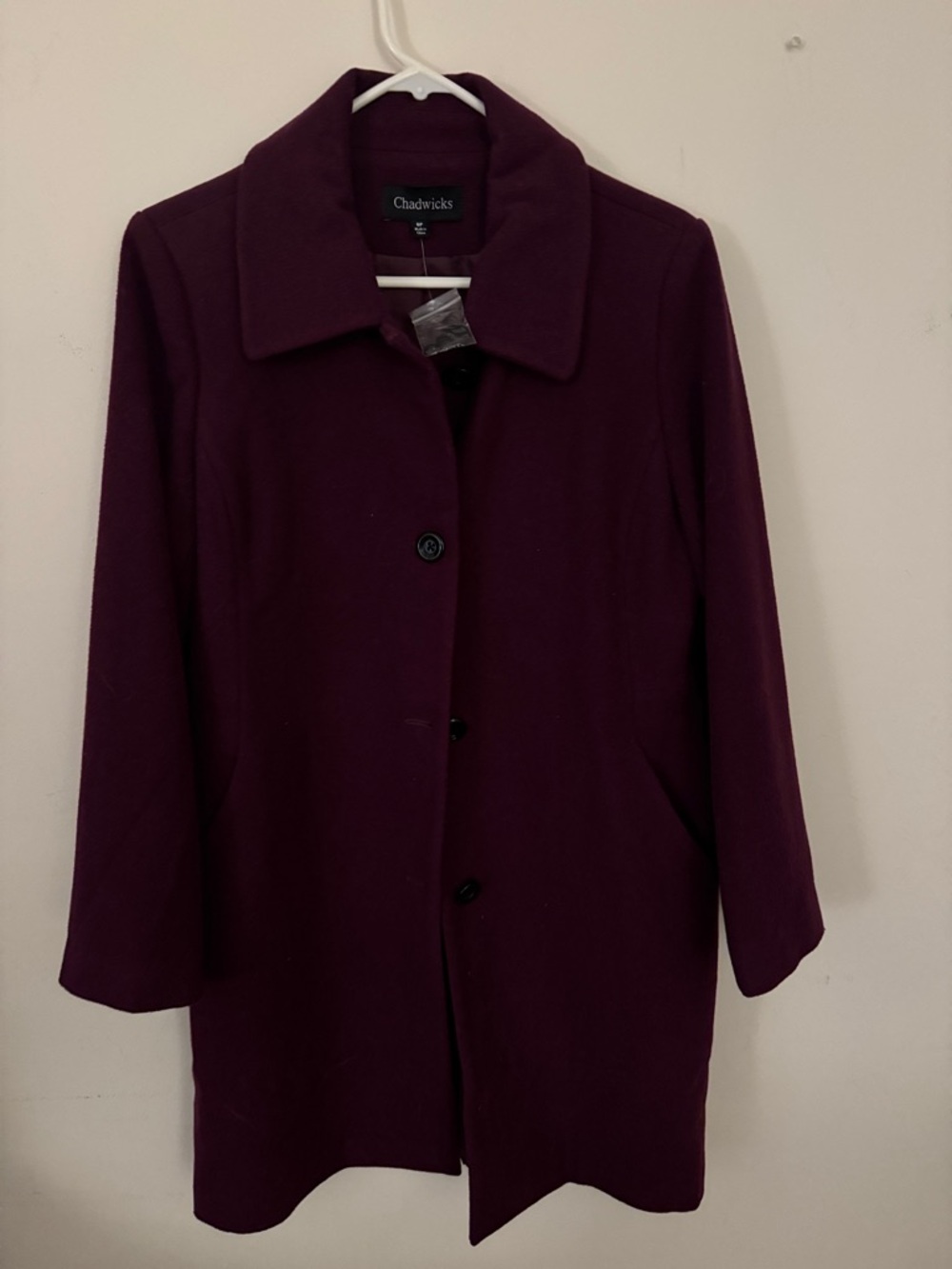 Chadwicks Women's Deep Plum Wool-Blend Pea Coat —NWT